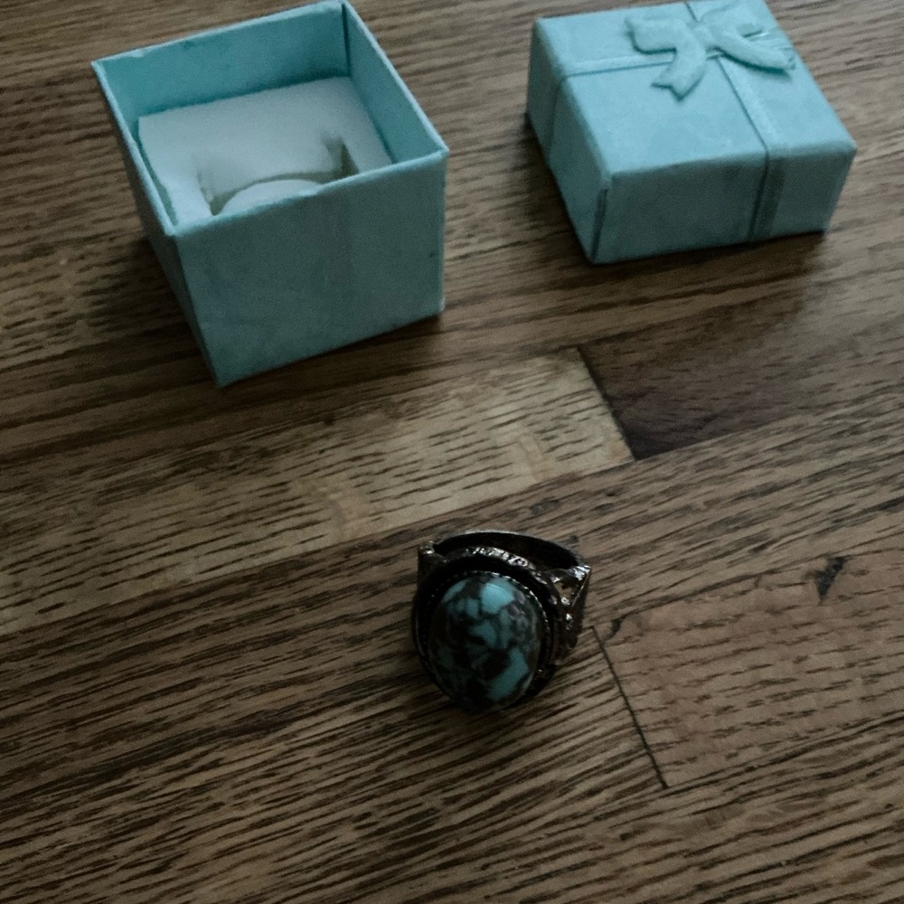 Faux Turquoise Stone Ring with Silvertone Band